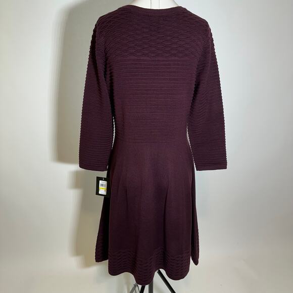 NWT JH Jessica Howard Maroon Ribbed 3/4 Sleeve Sweater Dress Womens Size Medium - Picture 8 of 12
